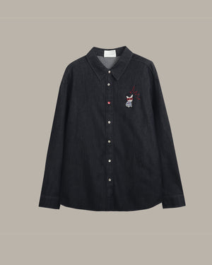 Frenchie Embroidered Denim Shirt