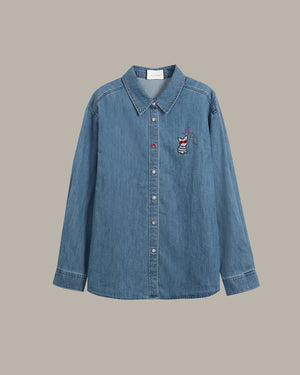 Frenchie Embroidered Denim Shirt