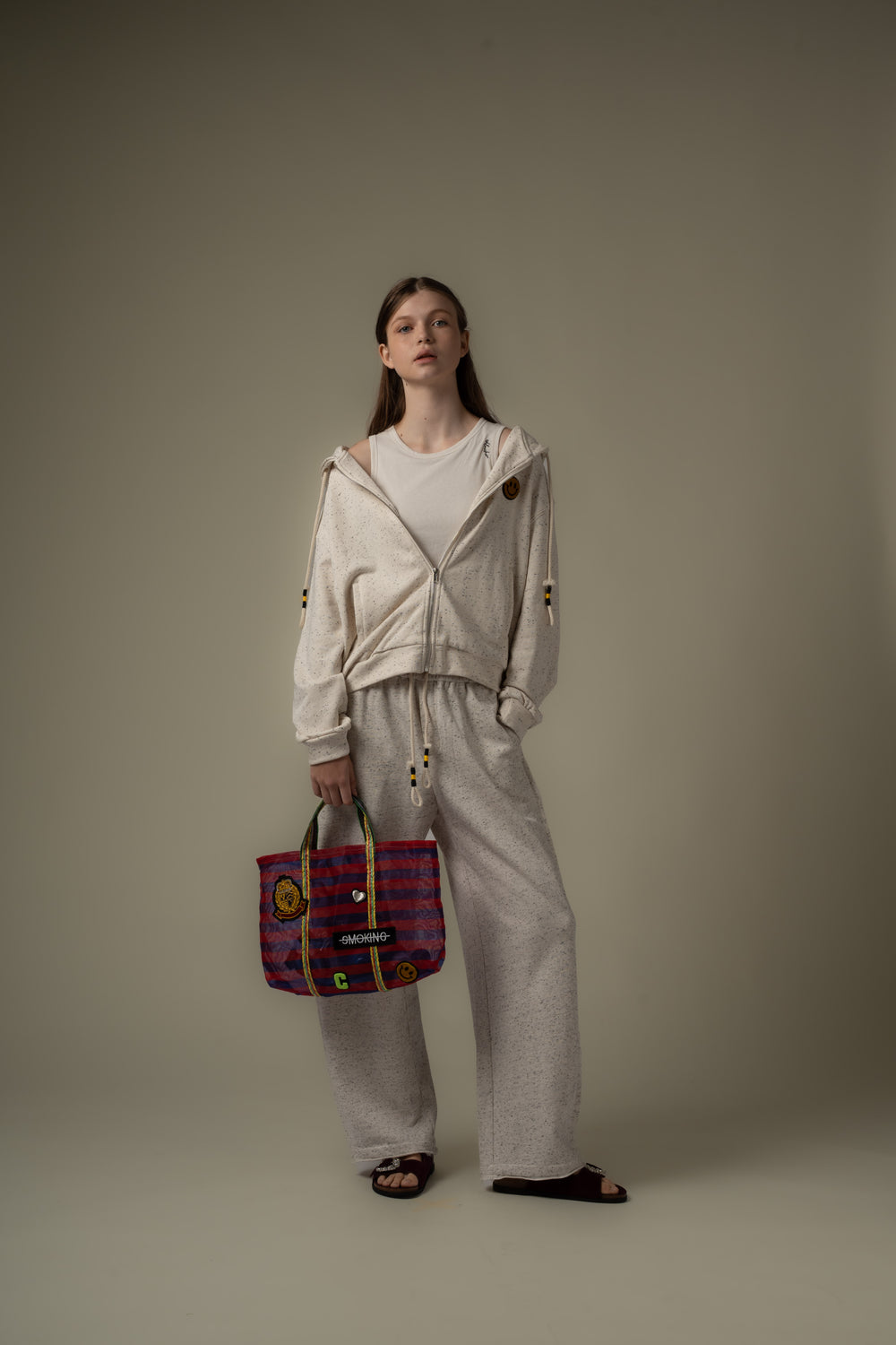 Badge Striped Woven Bag