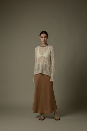 100% Linen Stitched Midi Skirt