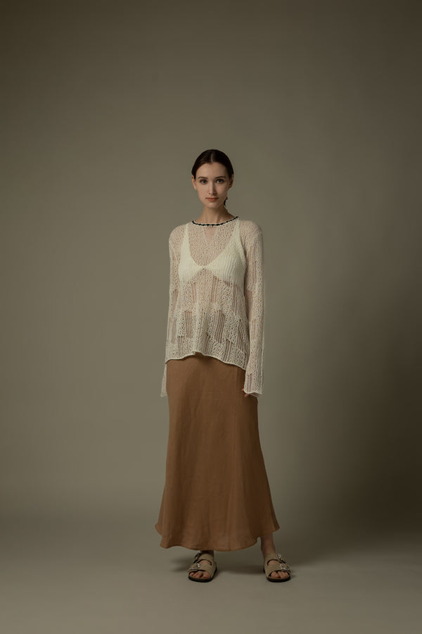 100% Linen Stitched Midi Skirt