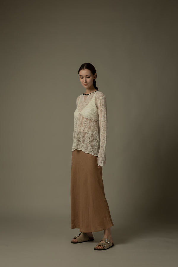 100% Linen Stitched Midi Skirt