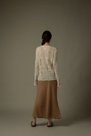 100% Linen Stitched Midi Skirt