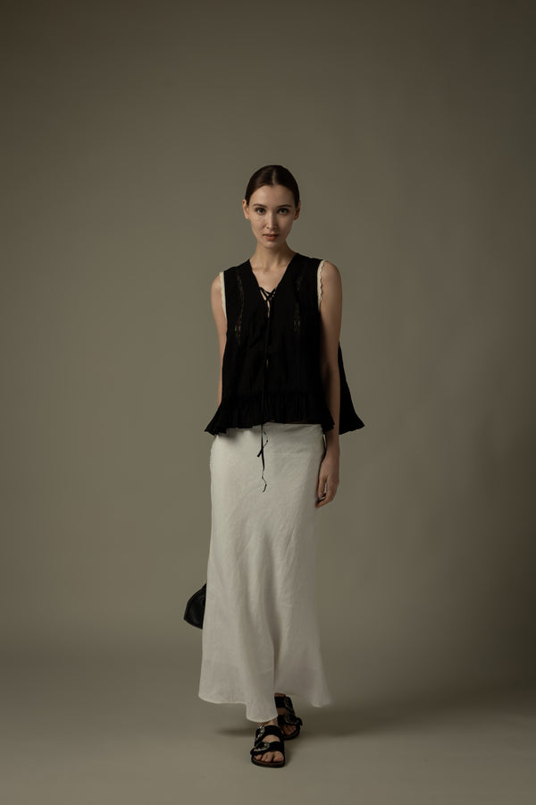 100% Linen Stitched Midi Skirt