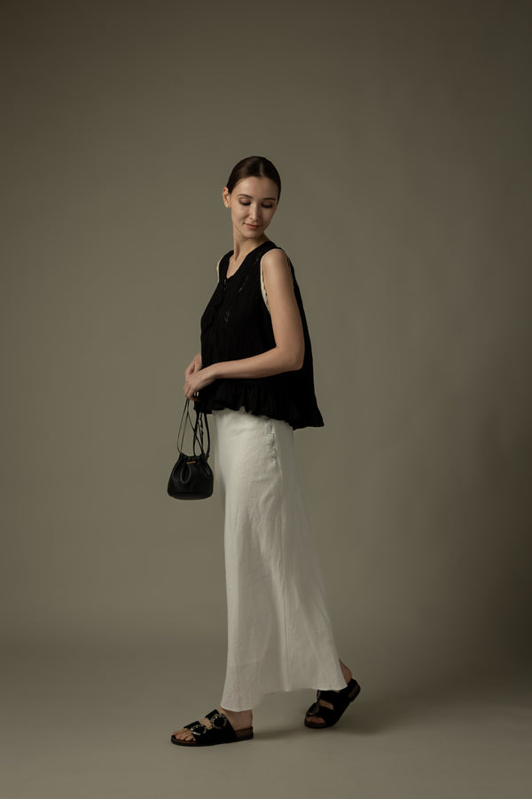 100% Linen Stitched Midi Skirt
