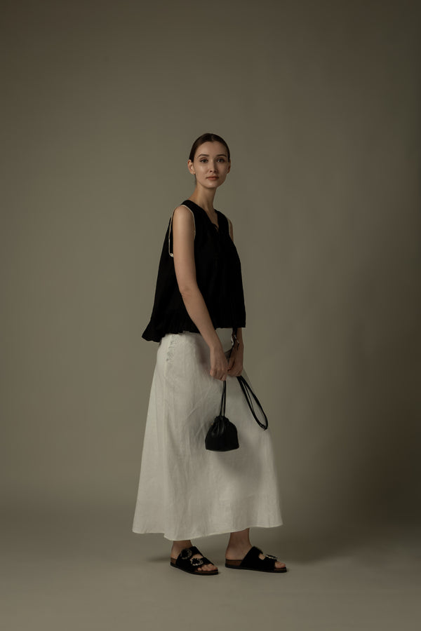 100% Linen Stitched Midi Skirt