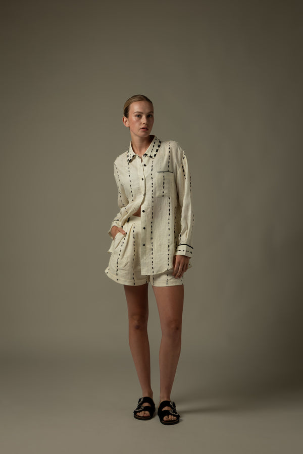 100% Linen Dotted Printed Shorts