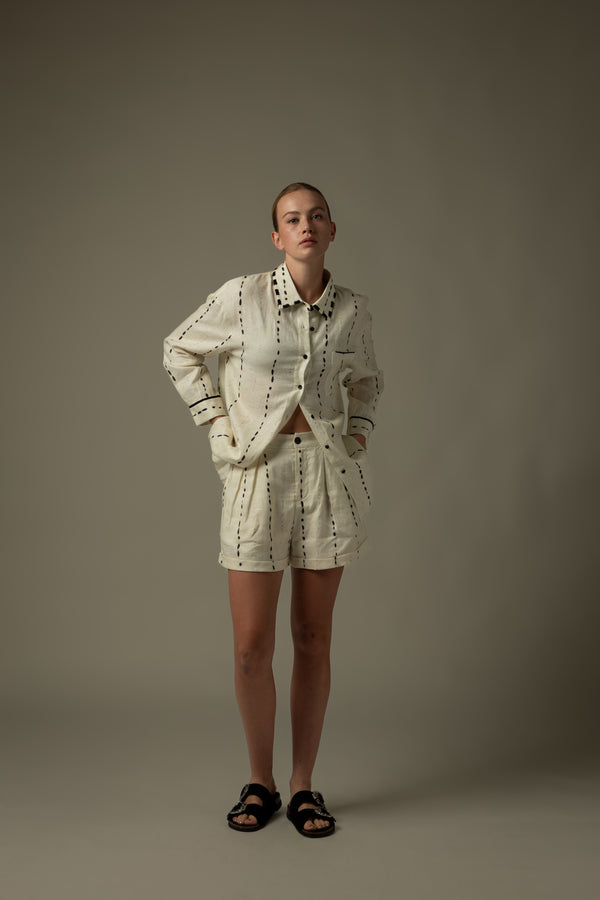 100% Linen Dotted Printed Shorts