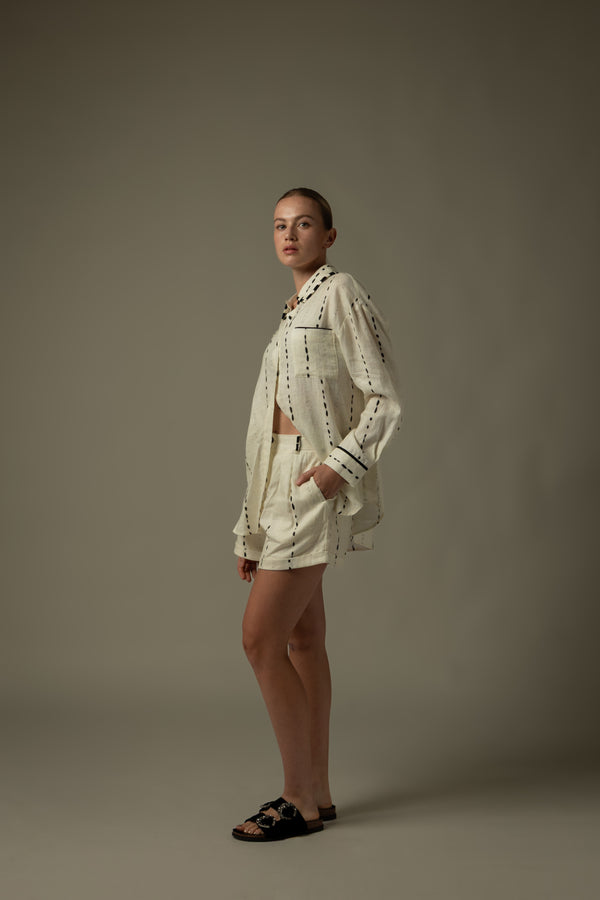 100% Linen Dotted Printed Shorts