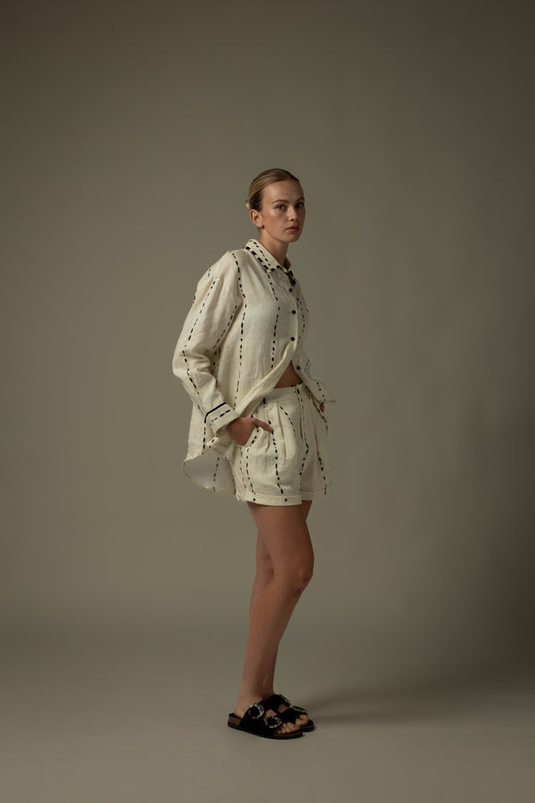 100% Linen Dotted Printed Shorts