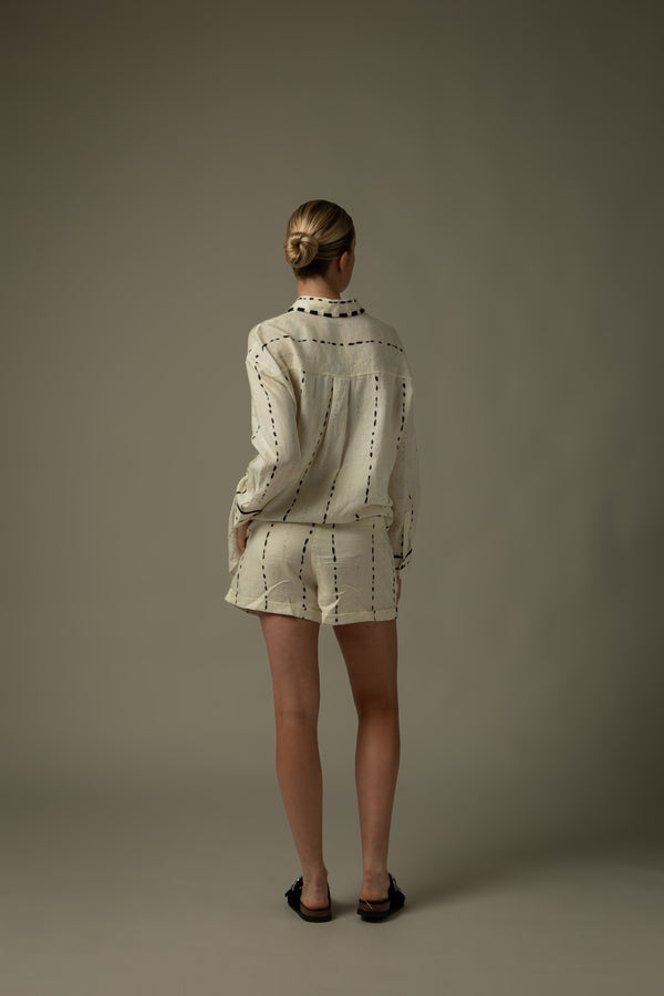 100% Linen Dotted Printed Shorts