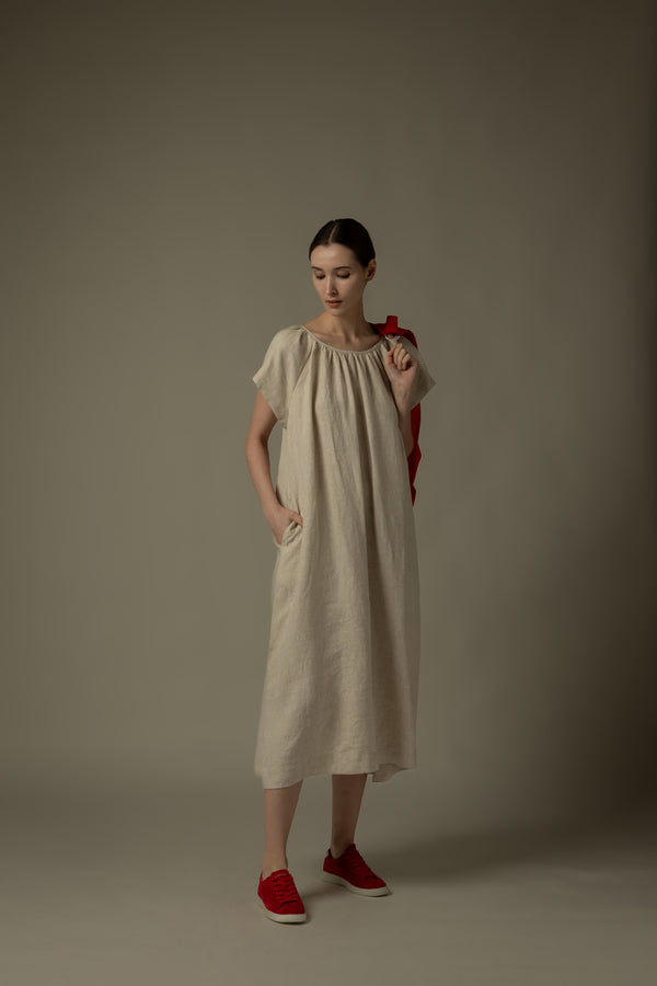 100% Linen Short Sleeves Dress