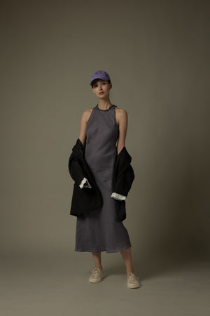 100% Linen Minimalist High-Neck Dress