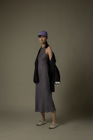 100% Linen Minimalist High-Neck Dress