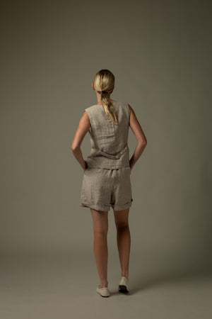 100% Linen Striped Stitch Detail Vest