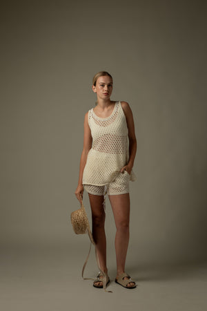 Hollow-Out Knit Shorts