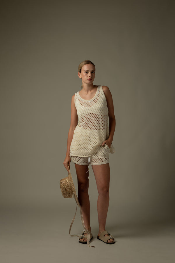 Hollow-Out Knit Shorts