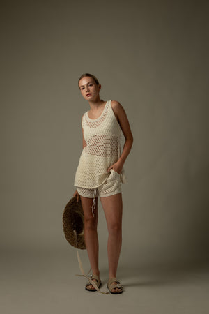 Hollow-Out Knit Shorts