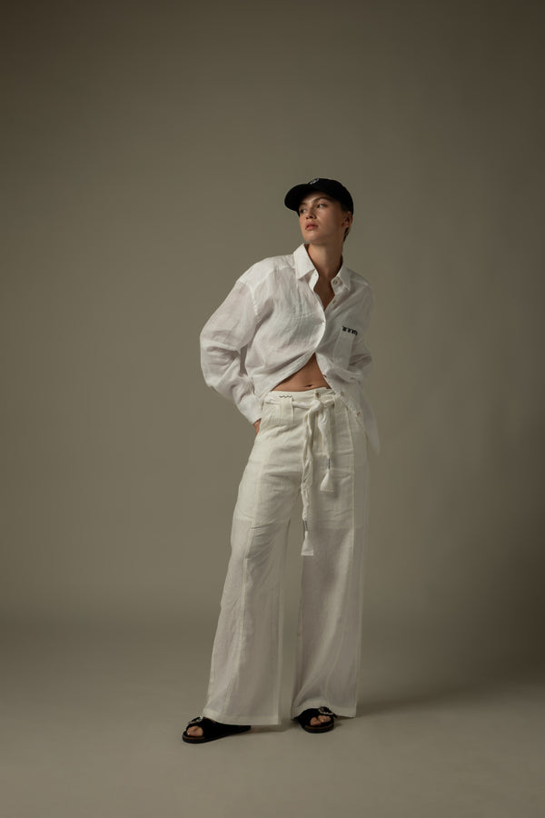 100% Ramie Back Hollow-Out Shirt