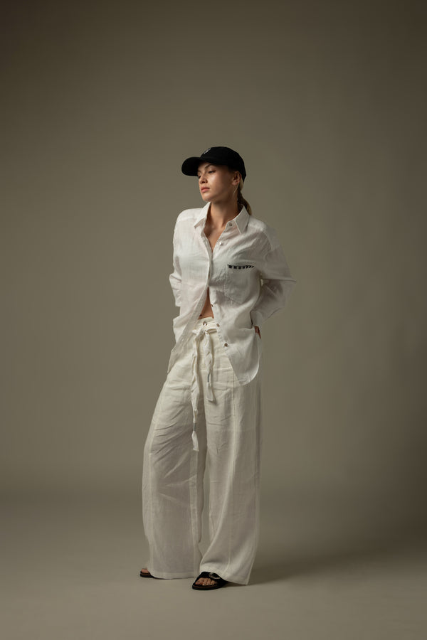 100% Ramie Back Hollow-Out Shirt