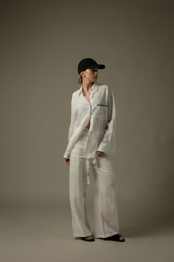 100% Ramie Back Hollow-Out Shirt