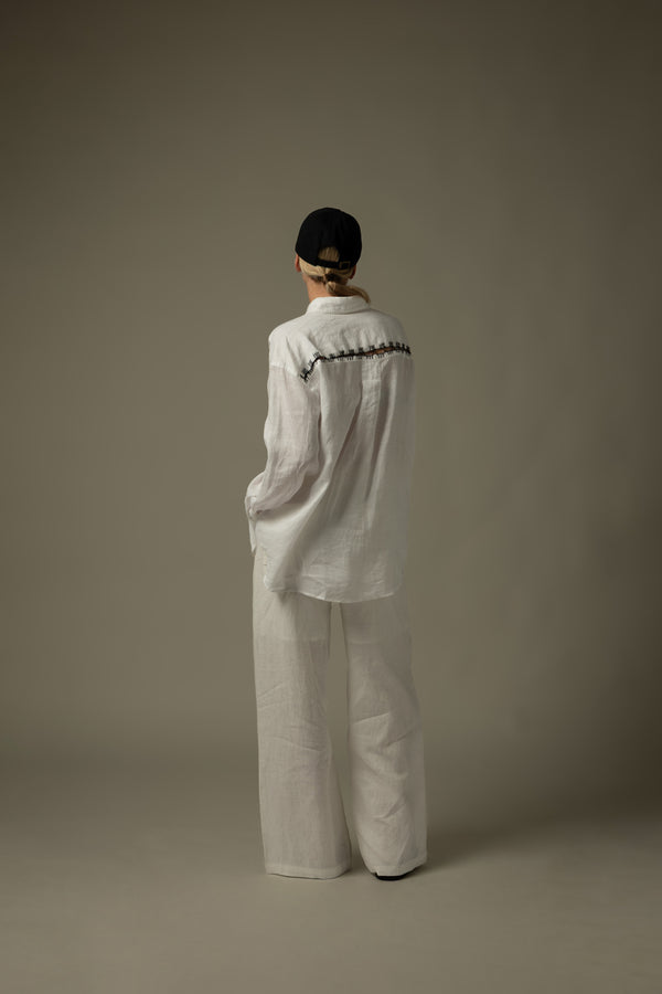 100% Ramie Back Hollow-Out Shirt