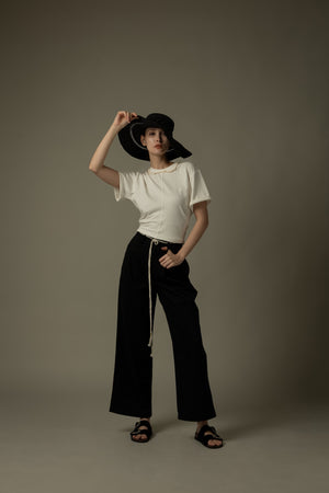 Ribbon Black Straw Hat