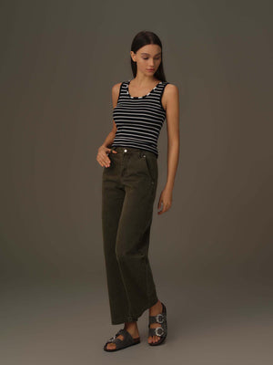 Washed Straight-Leg Denim Pants