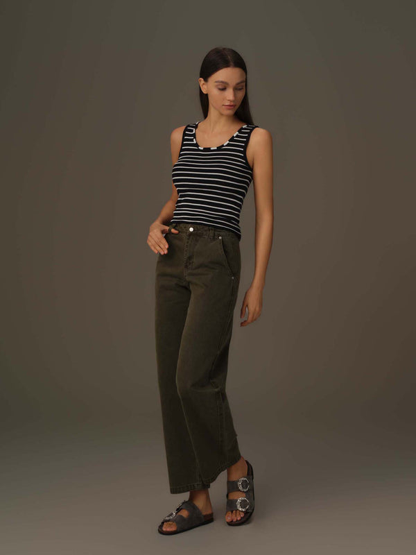 Washed Straight-Leg Denim Pants