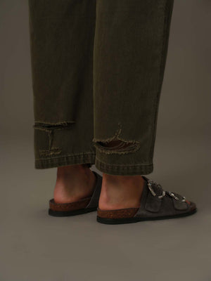 Washed Straight-Leg Denim Pants