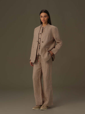 Two-Tone Drawstring Linen Pants