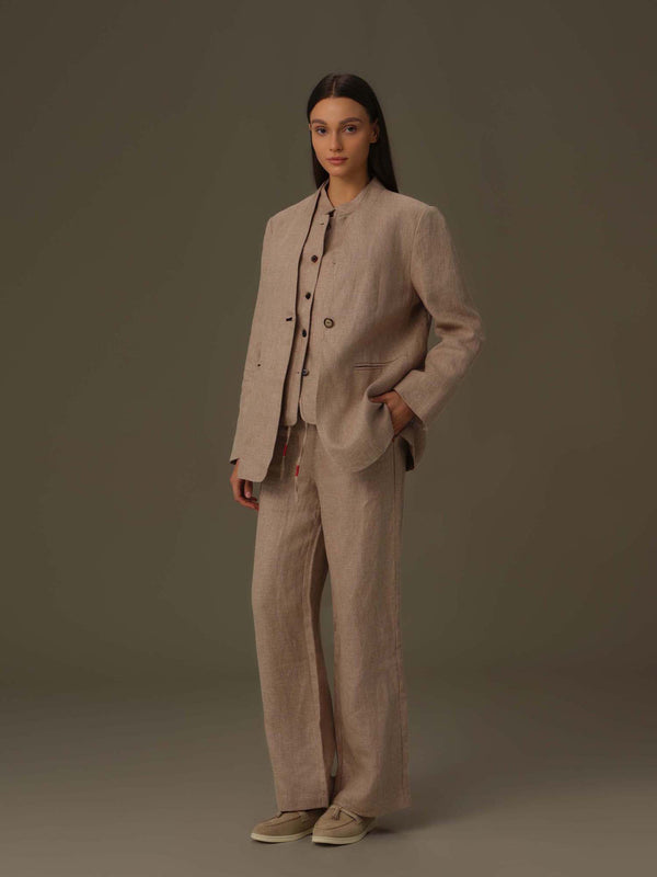 Two-Tone Drawstring Linen Pants