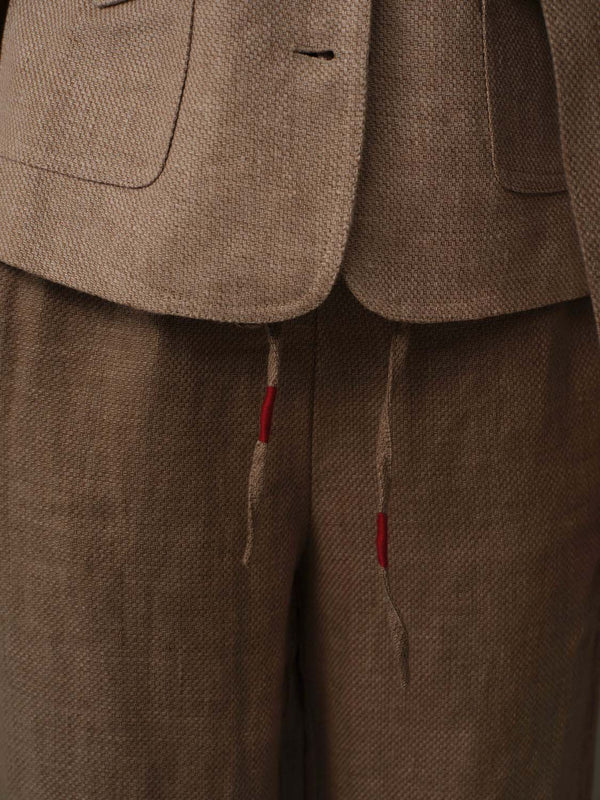 Two-Tone Drawstring Linen Pants