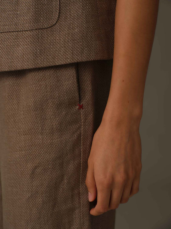 Two-Tone Drawstring Linen Pants