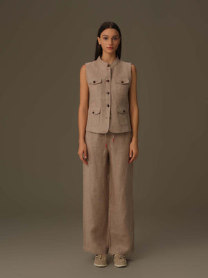 Sleeveless Utility Linen Vest