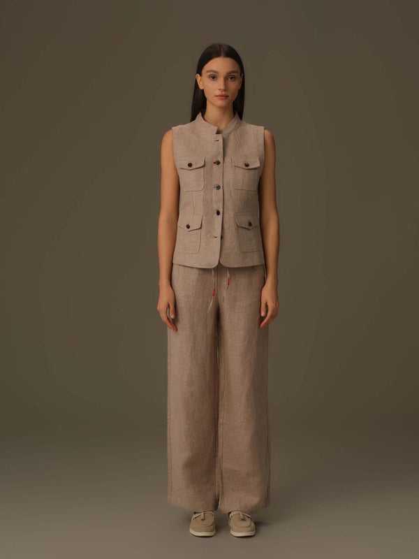 Sleeveless Utility Linen Vest