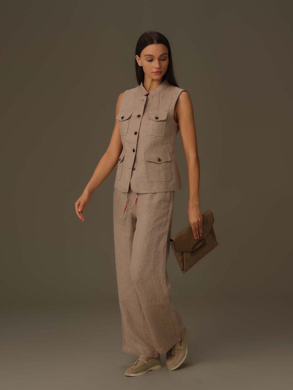 Sleeveless Utility Linen Vest