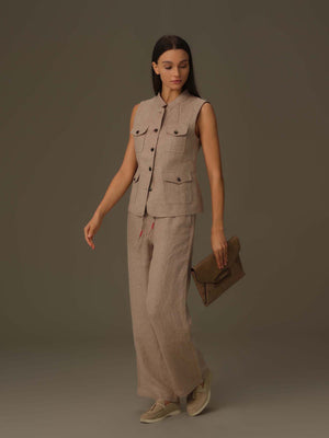 Sleeveless Utility Linen Vest