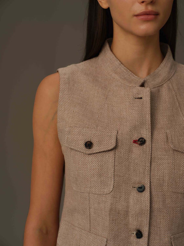 Sleeveless Utility Linen Vest