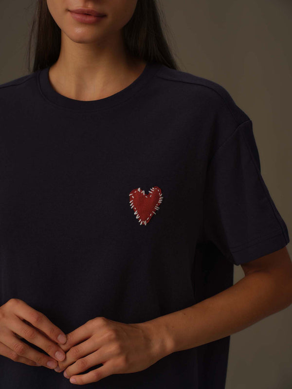 Heart-Embroidered Everyday Tee