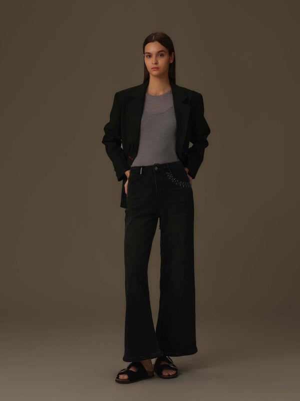 Stitched Flare Denim Jeans