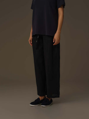 Braided-Drawstring Waist Linen Pant