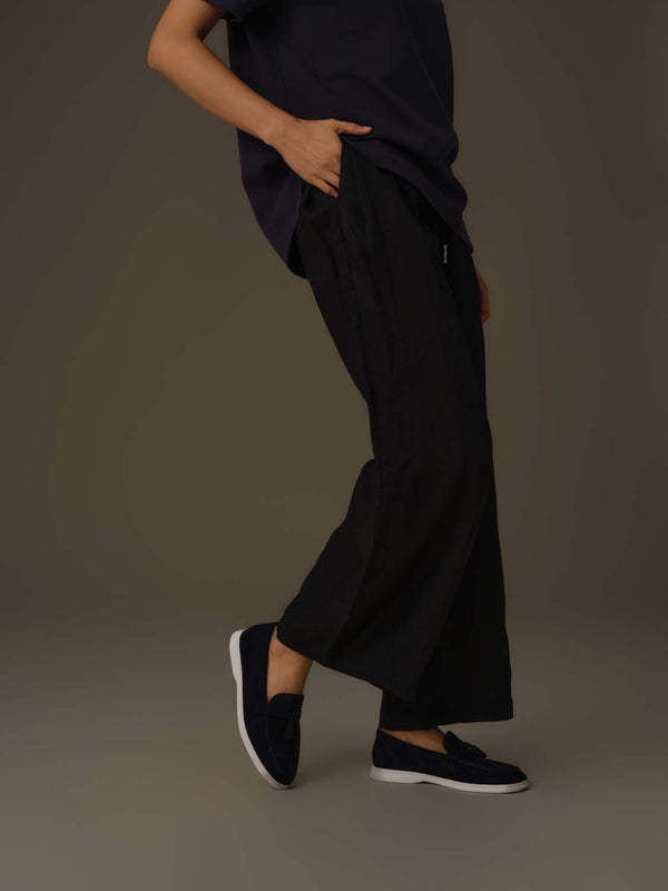 Braided-Drawstring Waist Linen Pant