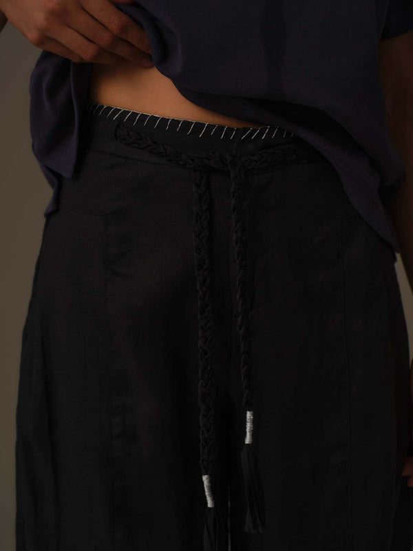 Braided-Drawstring Waist Linen Pant