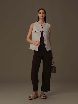 Sleeveless Utility Linen Vest