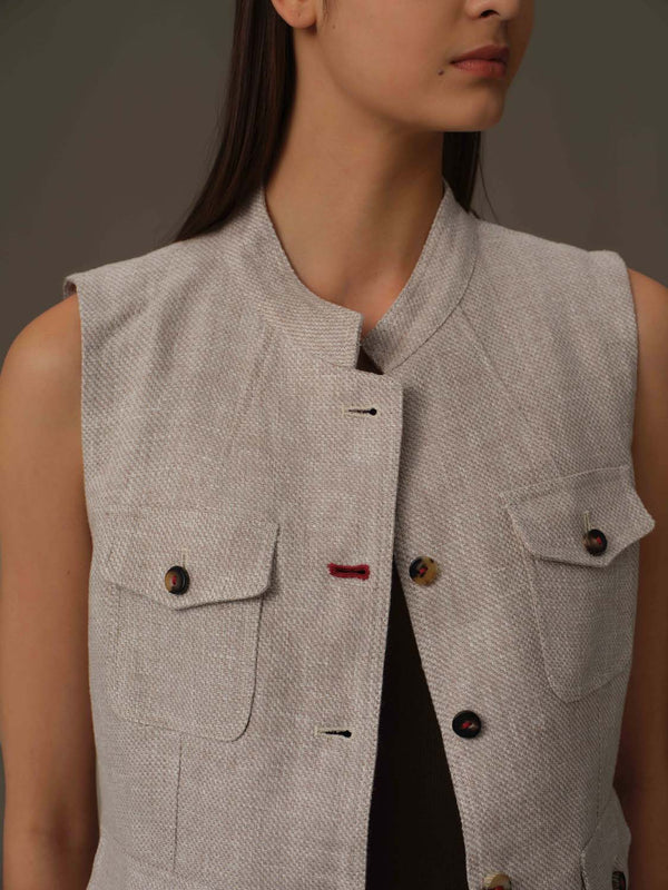 Sleeveless Utility Linen Vest