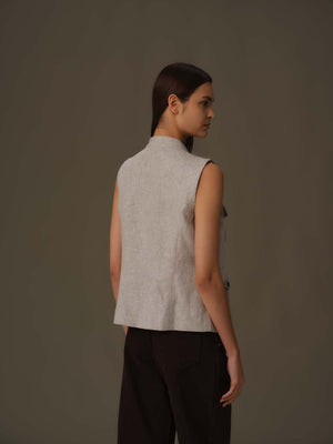 Sleeveless Utility Linen Vest