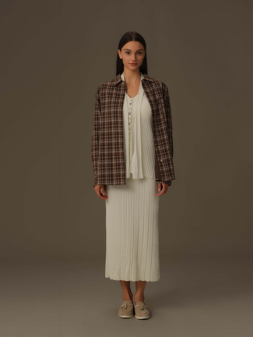 Pleated Knit Open Cardigan