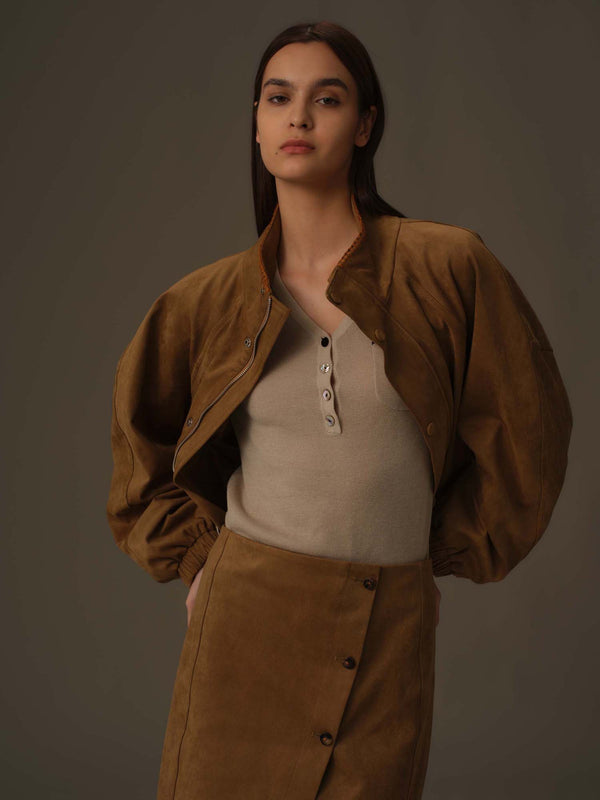 Asymmetric Buttoned V-Neck Knit Top