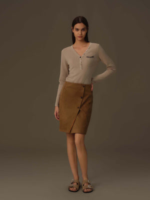 Asymmetric Buttoned V-Neck Knit Top